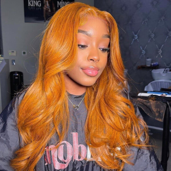 Pre-Cut Lace Wear Go Glueless Wig Ginger Orange Pure Color Body Wave Breathable - 5x5 Lace / 150% Density / 20 inch
