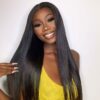 Glueless Tiny Knot Transparent Lace 7x4 Lace Black Straight Wig With Bleached Knots - 99J / 28 inch