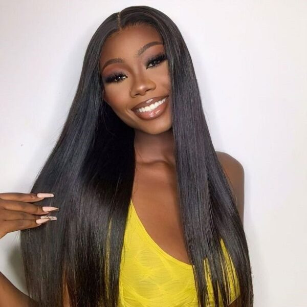 Glueless Tiny Knot Transparent Lace 7x4 Lace Black Straight Wig With Bleached Knots - 99J / 28 inch