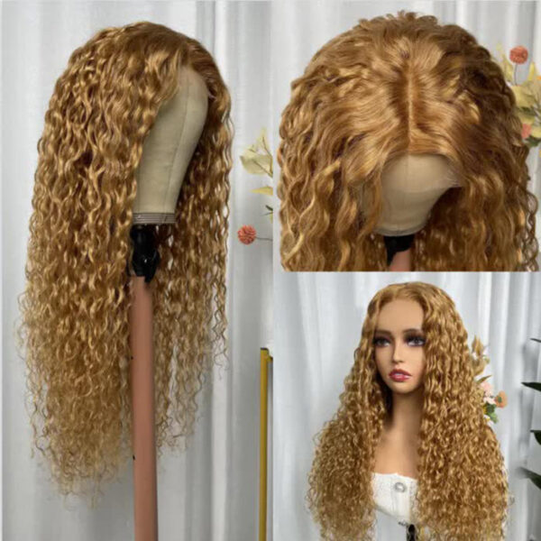 Pre-plucked Curly Hair 4x4/13x4/13x6 Lace Frontal Wigs 180% Density With Honey Blond Hair - 13x6 Lace / Yes（+） / 16inch