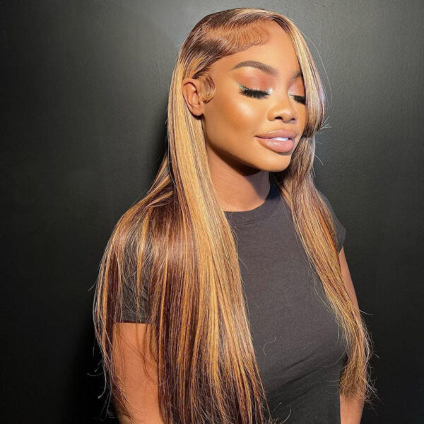 Highlights Color 360 Transparent Lace Wig Straight Human Hair Wig For Black Woman - 360 Lace / 150% / 32inch