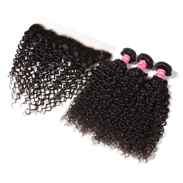Malaysian Curly Hair Weave 3 Bundles with 13*4 Lace Frontal 100% Virgin Hair Extensions - 22 24 26+20