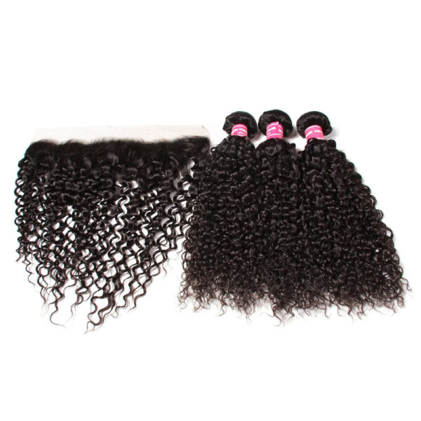 Malaysian Curly Hair Weave 3 Bundles with 13*4 Lace Frontal 100% Virgin Hair Extensions - 22 24 26+20
