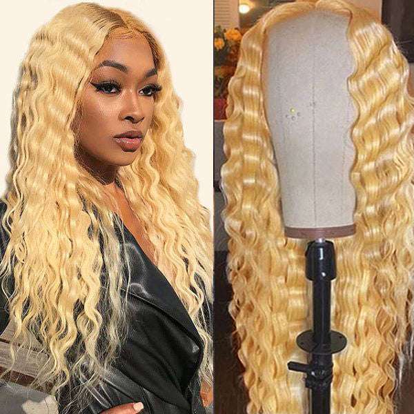 Glueless Wigs Honey Blonde Color Loose Wave Wig HD Lace Front Wig Any Part - 13x4 lace / 180% / 22 inch