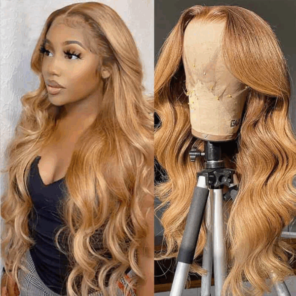 Clear Lace Body Wave 4x4/13x4/13x6 HD Lace Front Wigs 180% Density Human Hair For Honey Blonde Color - 13x6 Lace / Yes（+） / 28