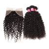 Brazilian Virgin Curly Hair Extensions - Natural Black - Lace Frontal with 4 Bundles, 100% Human Hair Extensions Wefts - 20 22 24 24+18