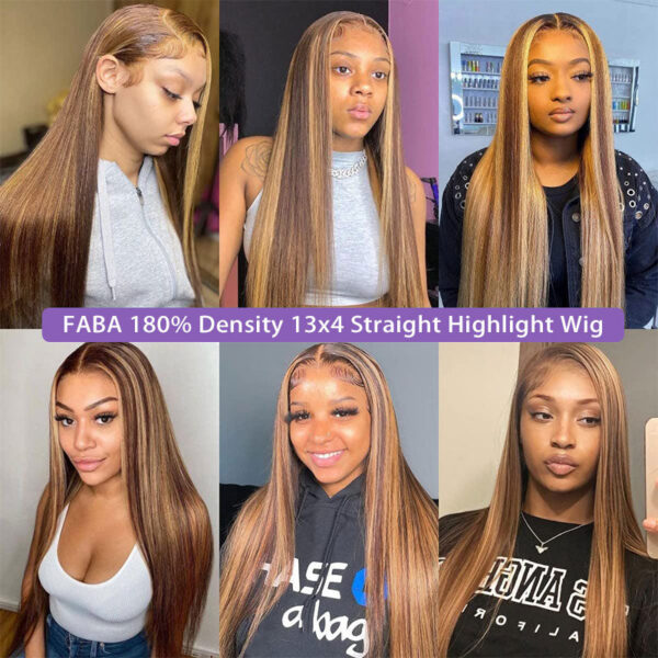 Highlights Color 360 Transparent Lace Wig Straight Human Hair Wig For Black Woman - 360 Lace / 150% / 32inch