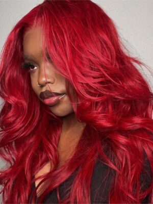 #99J Burgundy Wig Body Wave Wig 180% Density 4x4/13x4/13x6 Transparent Lace Human Hair Wig - 13x4 Lace / No / 16inch