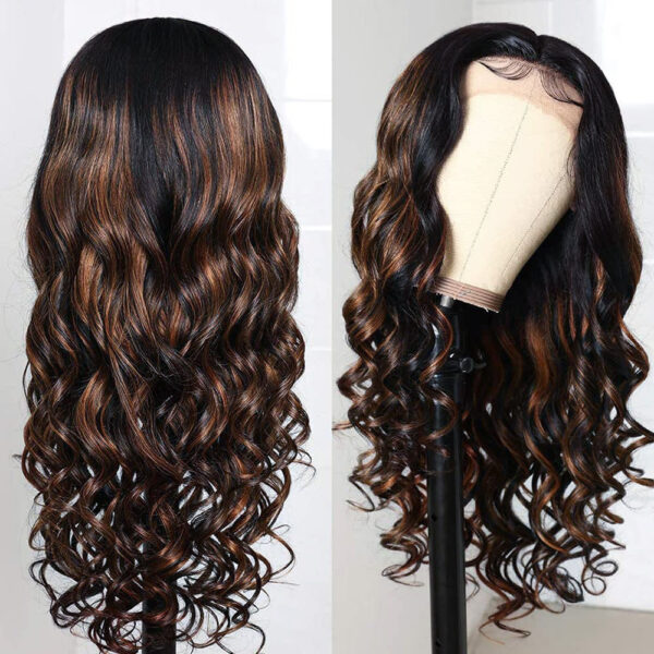 Pre-Cut Lace Wear Go Glueless Wig Black With Honey Blonde Piano Color Body Wave Breathable - 4x4 Lace / 150% Density / 32 inch