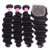 Sunber Hair Brazilian Loose Deep Wave 3 Bundles Hair with 4*4 Lace Closure Deals - 16 18 20+16