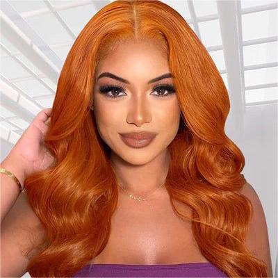 Glueless Wig Ginger Color Wig 13x4 Lace Body Wave Human Hair 180% Density Wig - 5x5 Lace / 180% / 14 inch