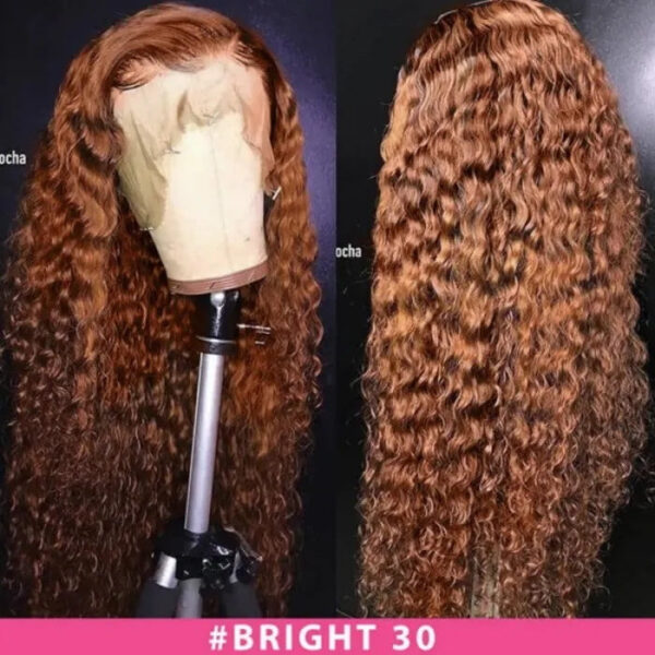 Sunber Precolored Ginger Brown Jerry Curly 13*4 Lace Front Human Hair Wigs - 16