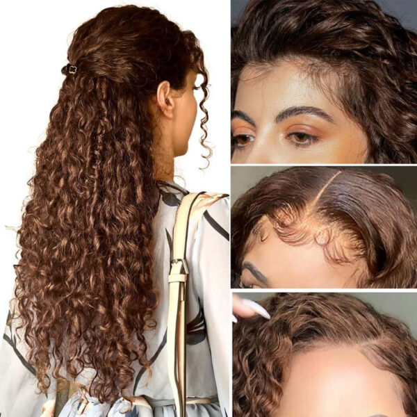 Chestnut Brown Curly Wig Pre Plucked Closure HD Lace Front Wigs 150% Density - 13x6 Lace / Yes（+） / 32inch