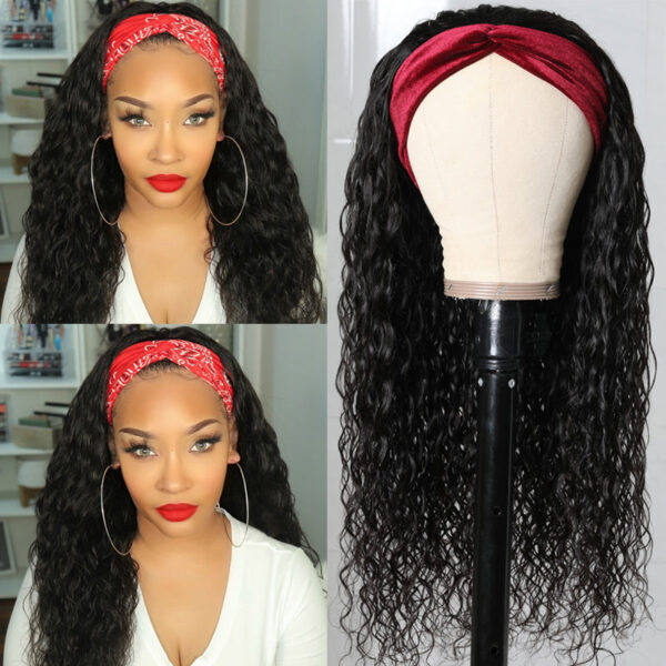 Sunber Water Wave Glueless Headband Wig Human Hair Natural Color 180% Density - 18