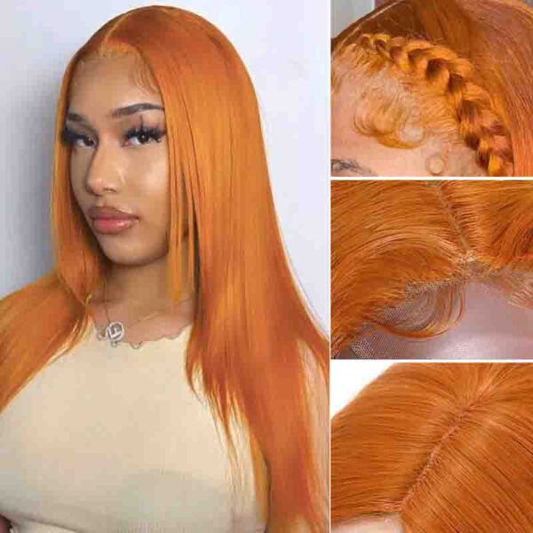 Ginger Orange Color Straight Wig 13x4 Transparent HD Lace Front Wigs 180% Density - 4x4 Lace / Yes（+） / 26inch