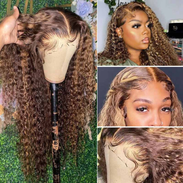 Highlight Color Water Wave Wig 180% Density 4x4 Lace Frontal HD Lace Wig - 4x4 Lace / NO / 22inch