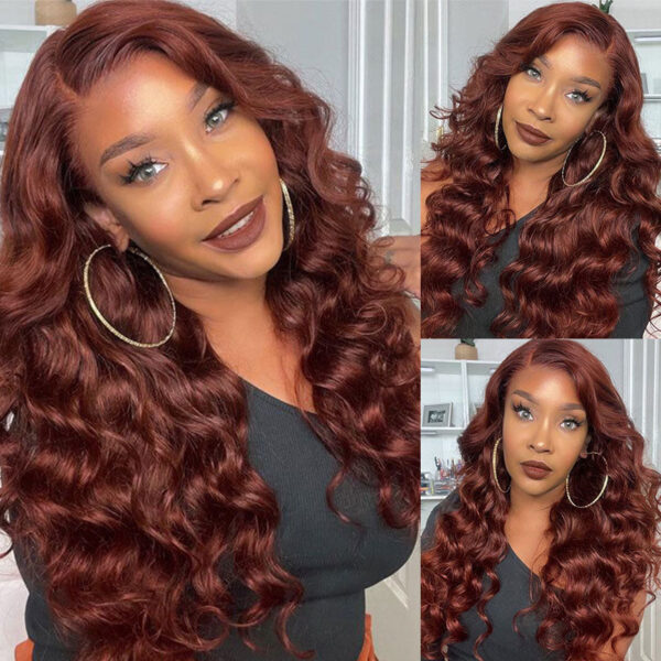 Sunber Body Wave Put on and Go Reddish Brown 7x5 Bye Bye Knots Pre-Cut Lace Human Hair Wigs With Pre-Plucked - 24 / 7*5 Bye Bye Knots / With Baby Hair