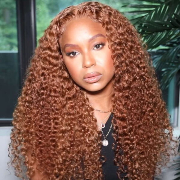 Sunber Precolored Ginger Brown Jerry Curly 13*4 Lace Front Human Hair Wigs - 16