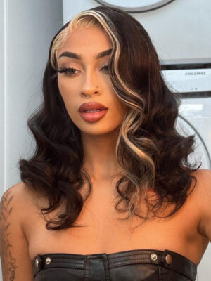 Q613/1B Blonde Piano Highlight Color Wigs 180% Density Body Wave Glueless Lace Front 360 Human Hair Wig - 360 Lace / 180% / 28 inch