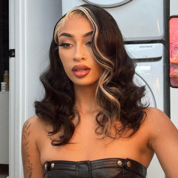 Q613/1B Blonde Piano Highlight Color Wigs 180% Density Body Wave Glueless Lace Front 360 Human Hair Wig - 360 Lace / 180% / 26 inch
