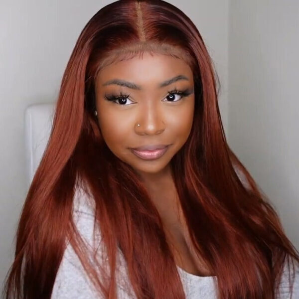 Wear & Go Reddish Brown Straight Wig Transparent Lace Front Wigs 100% Human Hair - 4X4 Lace / 150% / 14inch