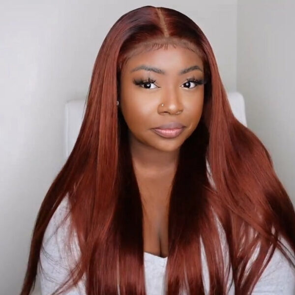 Wear & Go Reddish Brown Straight Wig Transparent Lace Front Wigs 100% Human Hair - 4X4 Lace / 150% / 14inch