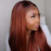 Wear & Go Reddish Brown Straight Wig Transparent Lace Front Wigs 100% Human Hair - 4X4 Lace / 150% / 14inch