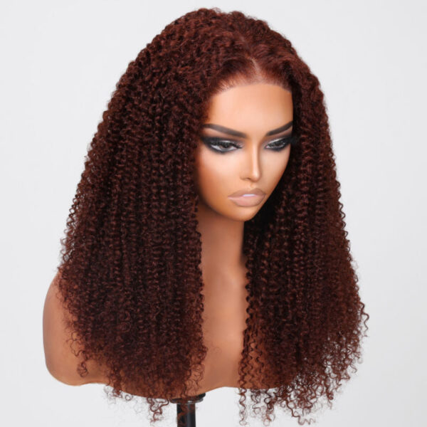 Sunber Kinky Curly Reddish Brown 6x4.75 Pre-Cut Lace Closure Wig Human Hair Glueless Wig - 24 / 6*4.75 Pre-Cut-With Baby Hair / 150%