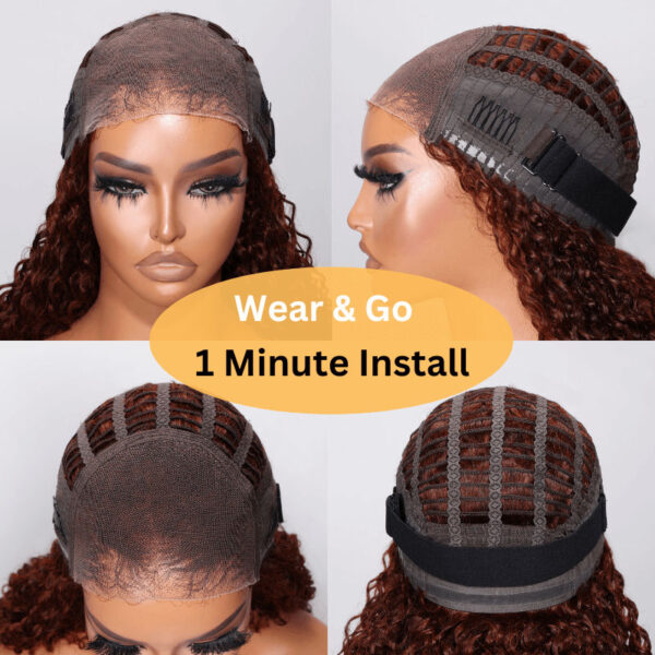 Sunber Kinky Curly Reddish Brown 6x4.75 Pre-Cut Lace Closure Wig Human Hair Glueless Wig - 24 / 6*4.75 Pre-Cut-With Baby Hair / 150%