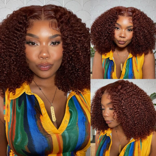 Sunber Kinky Curly Reddish Brown 6x4.75 Pre-Cut Lace Closure Wig Human Hair Glueless Wig - 24 / 6*4.75 Pre-Cut-With Baby Hair / 150%