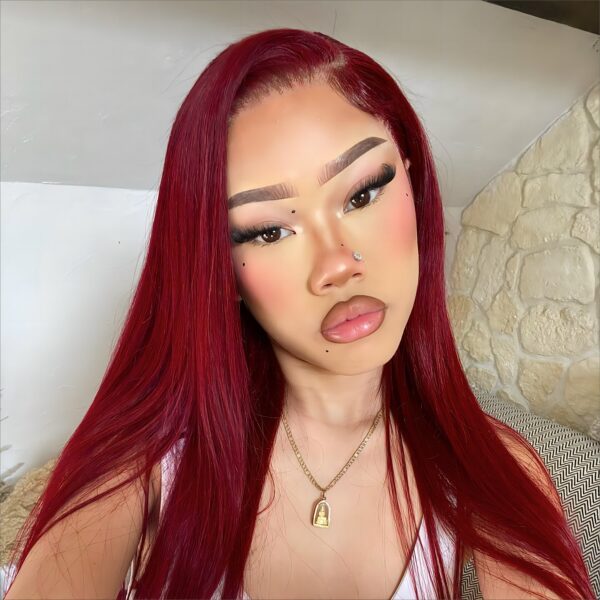 Pre-Cut Lace Wear Go Glueless Wig Burgundy Pure Color Straight Breathable - 4x4 Lace / 150% Density / 22 inch