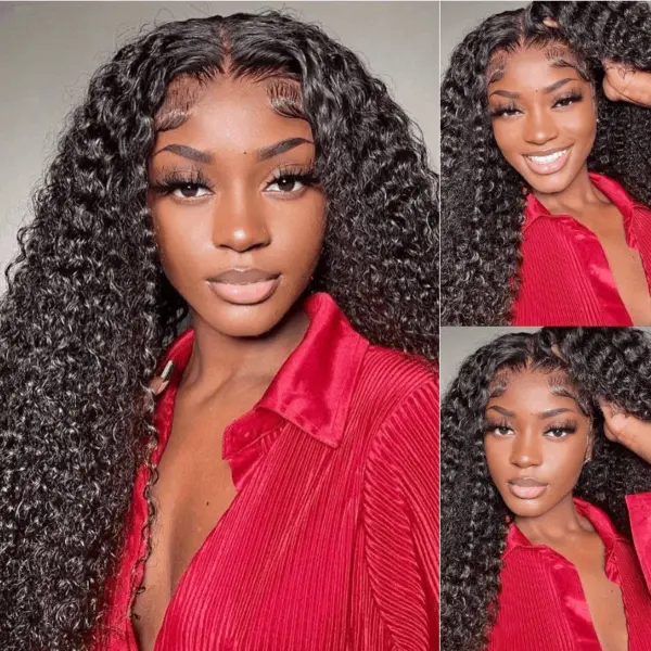 FABA Wigs Best 360 Transparent Lace Front Wigs Pre Cut Black Curly Wig - 360 Lace / 180% / 20inch