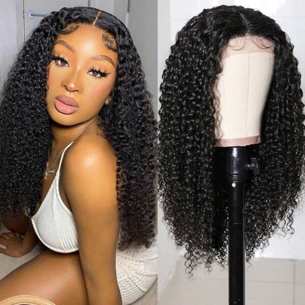 Natural Black Curly Wig 4x4/13x4/13x6 Transparent Lace Front Wigs Water Wave Human Hair - 13x4 Lace / Yes（+） / 22inch