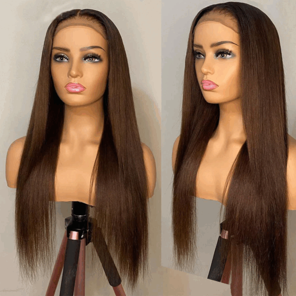 Brown Straight 360 Transparent Lace Front Wigs 180% Density - 360 Lace / 150% / 20inch