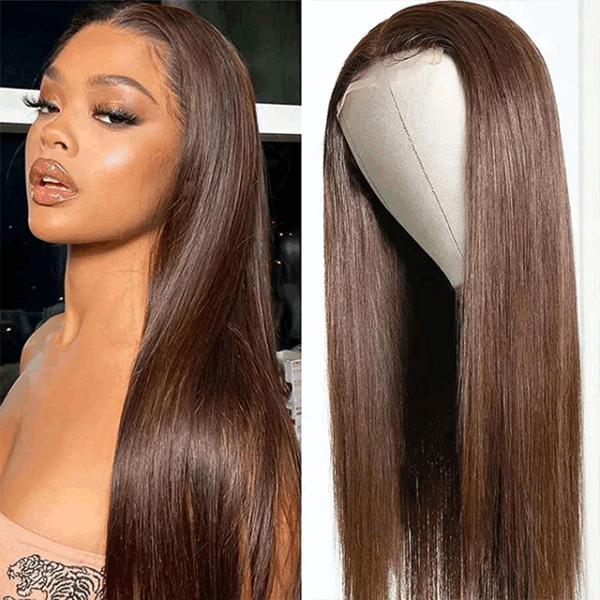 Brown Straight 360 Transparent Lace Front Wigs 180% Density - 360 Lace / 150% / 20inch