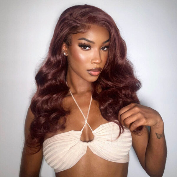 Reddish Brown Wig Body Wave Wig 180% Density 360 Closure Lace Wig - 360 Lace / 180% / 14inch