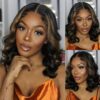 Wear&Go 1B/27# Piano Highlights Color Body Wave Transparent Lace Wig Short Bob Human Hair Wig - 5x5 / 150% / 14inch