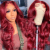 #99J Burgundy Color Wig Body Wave Wig 4x4/13x4/13x6 Lace Front Wig Pre-Cut 150% Density - 4x4 Lace / No / 18inch