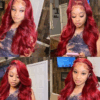 #99J Burgundy Color Wig Body Wave Wig 4x4/13x4/13x6 Lace Front Wig Pre-Cut 150% Density - 4x4 Lace / No / 18inch