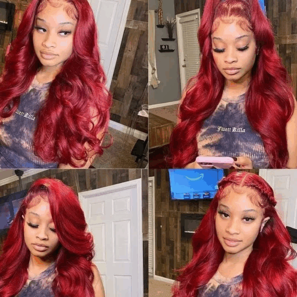 #99J Burgundy Color Wig Body Wave Wig 4x4/13x4/13x6 Lace Front Wig Pre-Cut 150% Density - 4x4 Lace / No / 18inch