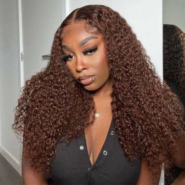 Chestnut Brown Curly Wig Pre Plucked Closure HD Lace Front Wigs 150% Density - 13x6 Lace / Yes（+） / 32inch