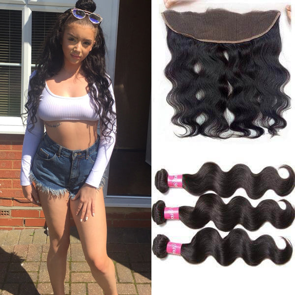 Sunber Hair Indian Body Wave 3 Bundles with 13*4 Ear to Ear Full Lace Frontal Closure, 8A Hotsale Virgin Hair - 18 18 18+16