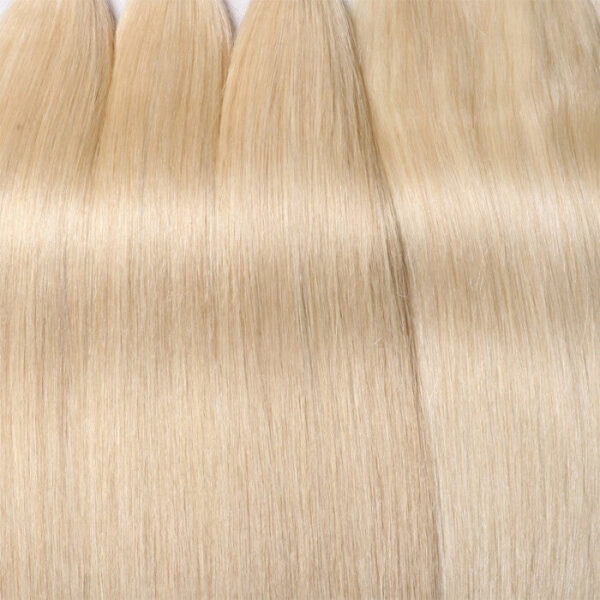 Sunber Hair 3 Bundles 613 Blonde Straight Human Hair Weaves With 4X4 Lace Closure - 12 12 12+10