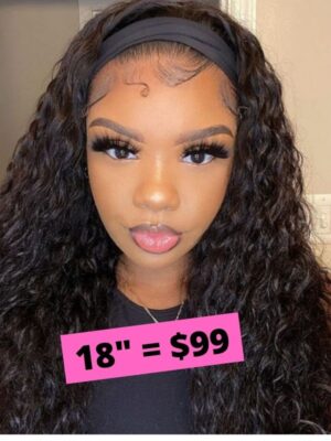 Flash Sale Sunber Water Wave Glueless Headband Wig Human Hair Natural Color 180% Density - 14
