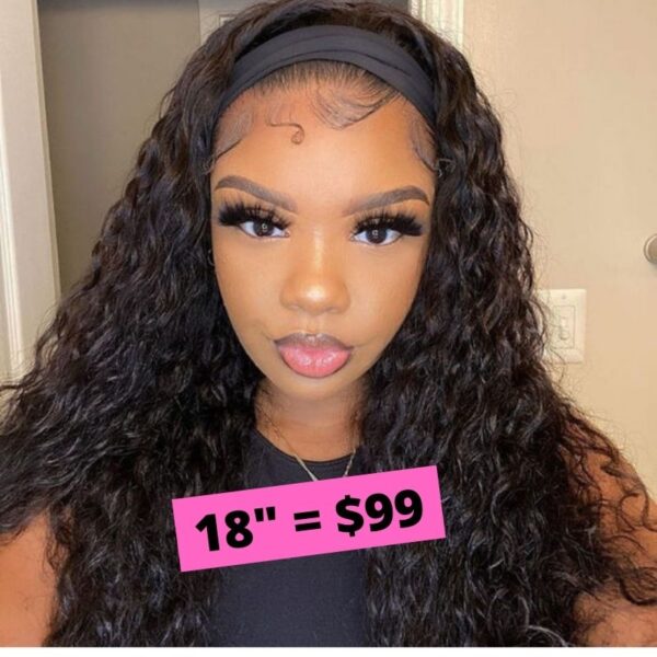 Flash Sale Sunber Water Wave Glueless Headband Wig Human Hair Natural Color 180% Density - 16