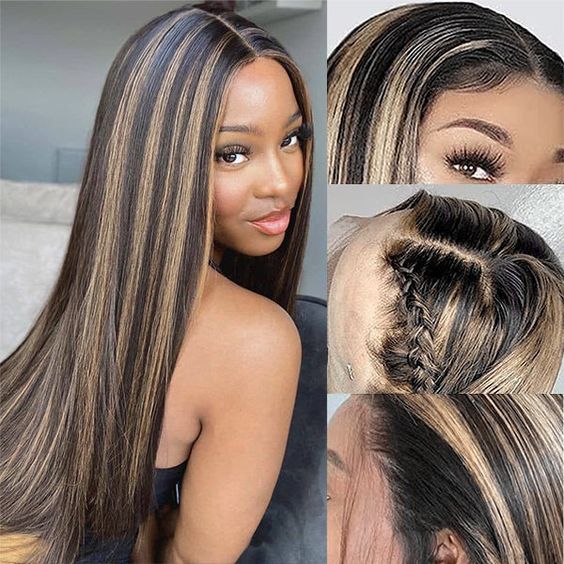 Pre-Cut Lace Wear Go Glueless Wig Black With Honey Blonde Piano Color Straight Breathable - 5x5 Lace / 150% Density / 30 inch