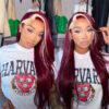 Blond With Burgundy Highlights Color 13x4 Transparent Lace Pre-plucked Human Hair Wigs - No / 150% / 18inch