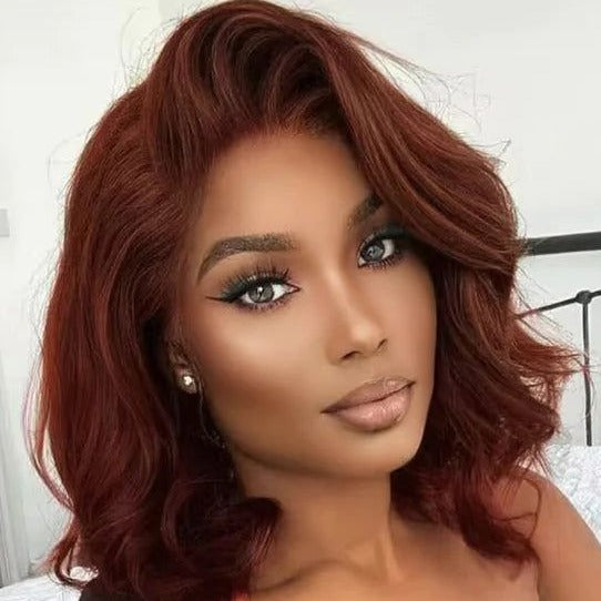 #33 Reddish Brown Body Wave Hair HD Lace 180% Density Short Bob Human Hair Wig - 4x4 Lace / 180% / 12inch