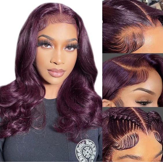 New Color Deep Purple Color Body Wave Wig Transparent Frontal HD Lace Wig 180% Density Hair Wig - 13x4 Lace / No / 16inch