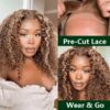 Pre-Cut Lace Wear Go Glueless Wig Honey Blonde With Brown Piano Color Curly Breathable - 4x4 Lace / 26 inch